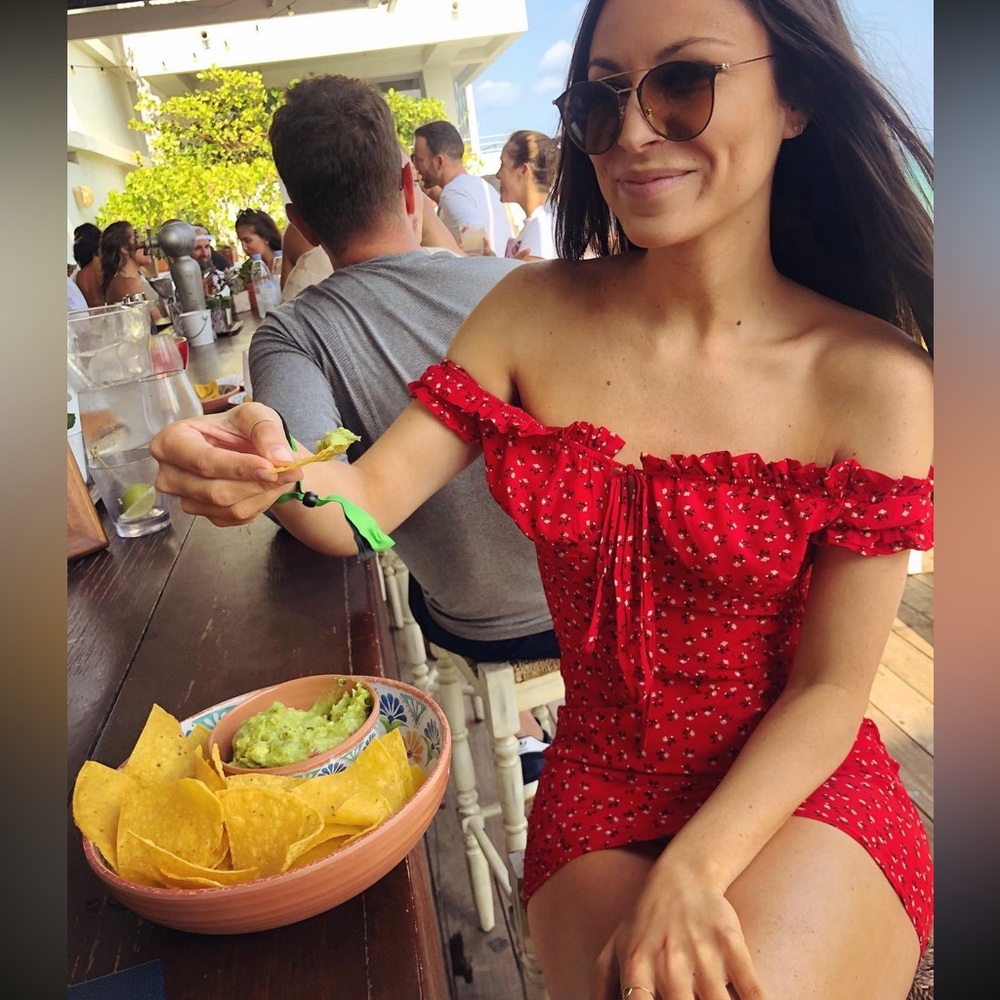 Red floral sun dress